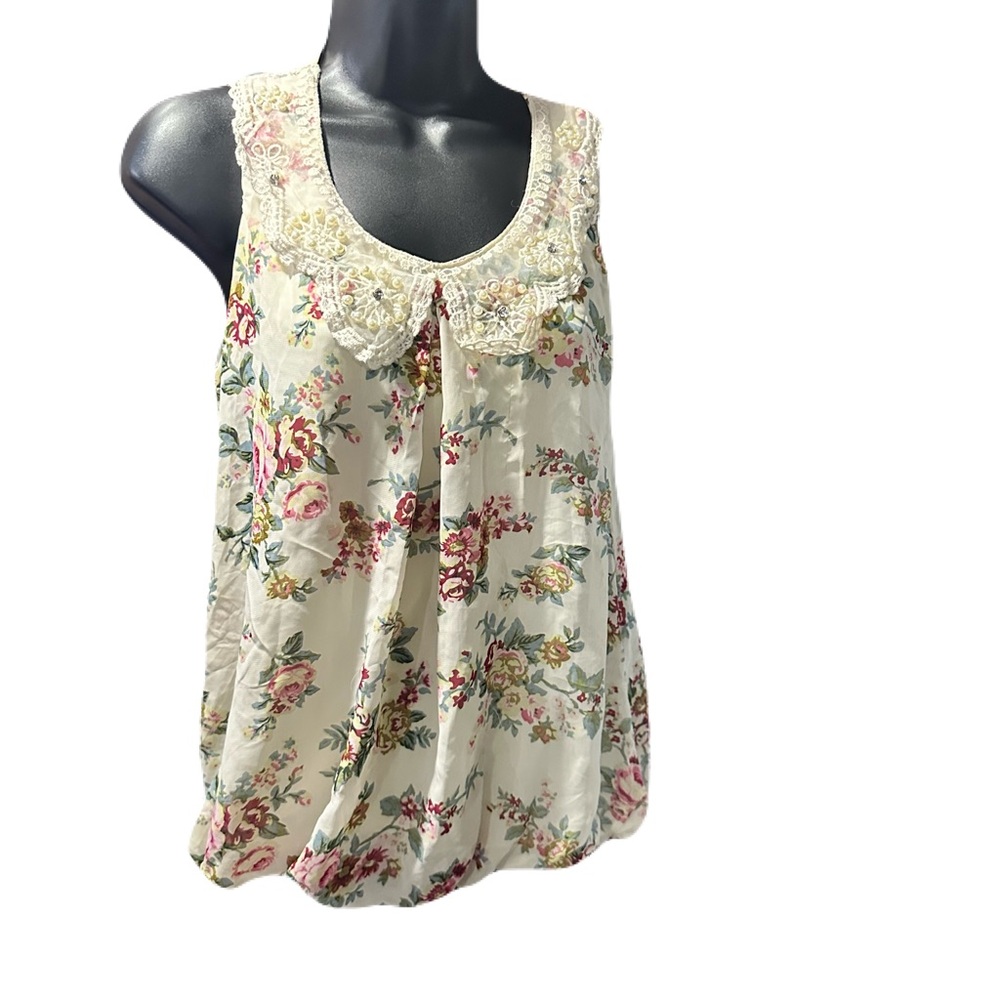 Eclipse Floral Cream Tank with Lace Detail